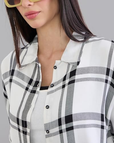 Image of Chimpaaanzee Women Checks Half Sleeve Crop Shirt