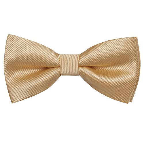 Image of Hi-Tie Pre-Tied Bowties for Men Silk Bow Ties and Pocket Square Cufflinks Set Mens Wedding Party Formal,Champagne