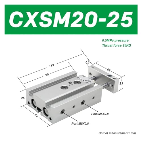 Vérin pneumatique CXSM20 double effet avec piston magnétique type SMC