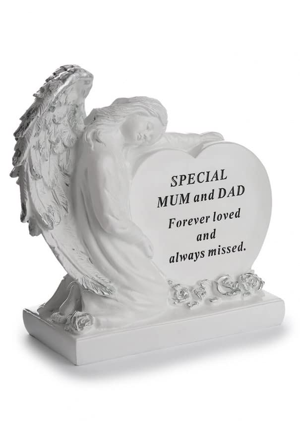 David Fischhoff Sentiment Angel Heart Graveside Remembrance Plaque Ornament - Mum & Dad, White