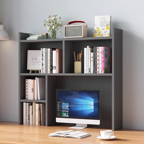 Estantería de escritorio de 35.4 pulgadas de alto, organizador de escritorio con respaldo, multiusos, almacenamiento de madera para oficina en casa y dormitorio (cromado, 90 x 20 x 90 cm)