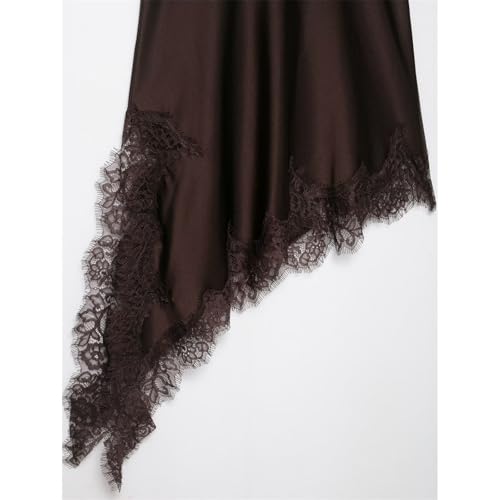 Dresses for Women 2025 Summer Brown Satin Sexy Spliced Short Sling V Neck Sleeveless Backless Asymmetric Ladies Evening4