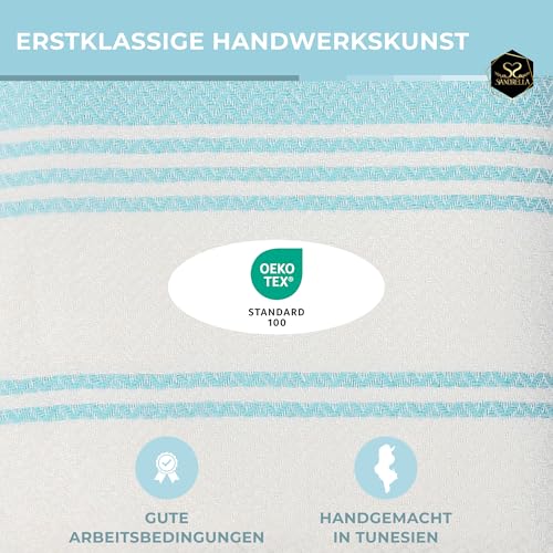 Sandrella Hamamtuch Sauna Damen & Herren groß 100x200 Baumwolle Strandtuch Decke Pestemal Geschenkset | türkis