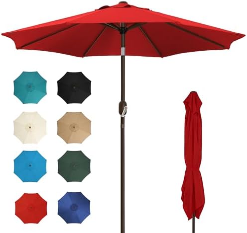 SANGMUCEN 7.5ft Patio Umbrella - 8 Sturdy Ribs Outdoor Umbrella with 30° Dual-Tilt, UPF 50+ UV Protective Waterproof Market Parasol de Patio for Garden, Pool, Balcony & Bistro Tables, Red HPU075R