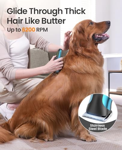 oneisall Dog Clippers & Paw Trimmer Dual Blade Grooming Kit, Dog Grooming Clippers with Stainless Steel Blade for Thick Hair, Cordless Low Noise Pet Clippers for Small, Medium and Large Dogs - Image 5