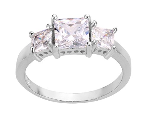 CloseoutWarehouse Princess Cut Cubic Zirconia Three Stones Ring Sterling Silver (Comes in Colors)3