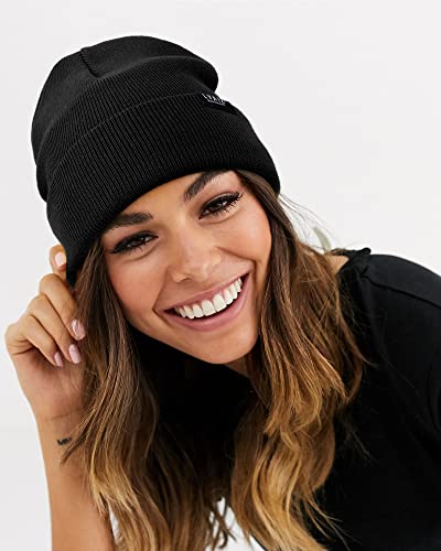 Image of Satin Lined Winter Beanie Hats for Women Unisex Cotton Knitted Cuffed Knit Hat with Silky Lining Slouchy Skull Cap