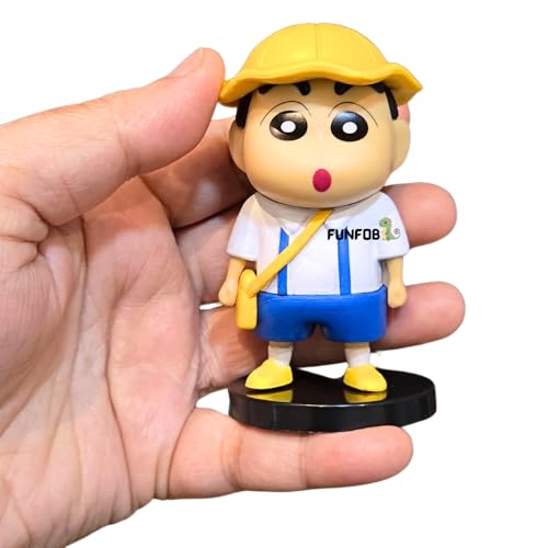 Image of FUNFOB Shinchan Action Figure Height -8cm | Shin chan Figurine Cartoon Figures Toys for Boys & Girls PVC Multicolour | Yellow Cap Blue Pant