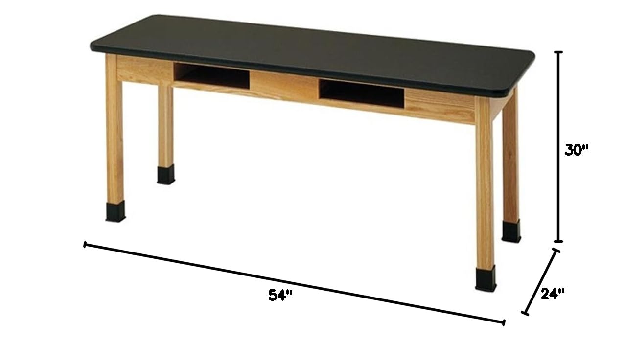 DIVERSIFIED WOODCRAFTS C7206K30N Oak Table with Book Compartments, 1" Epoxy Resin Top, 54" W x 24" D x 30" H