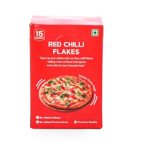 Image of Orea Farm Red Chilli Flakes Sachets 105g - Pack of 15 * 7g - Spicy Seasoning for Meals - Ideal for Cooking and Garnishing - Long Shelf Life - Flavorful Chilli Flakes Sachet Perfect for Home Cooking