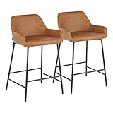 LumiSource Daniella Industrial Counter Stool in Black Metal and Camel Faux Leather Set of 2