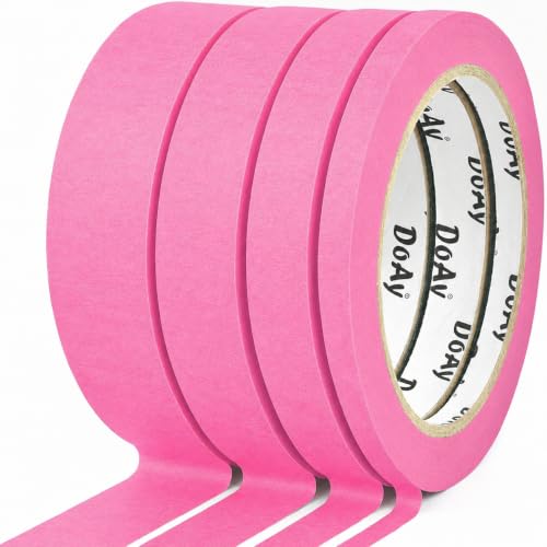 Image of 4 Pack Pink Painters Tape - Masking Tape 0.25 inch, 0.50 inch, 0.75 inch, 1 inch Wide - Multi-Surface, Smart Adhesion, Multi-Size Pack - 360FT Total - Paint Tape for DIY, Labeling, Art, Car (#3910)