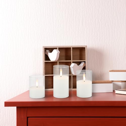 Image of Stonebriar Set of 3 LED Pillar in Clear Glass Hurricane