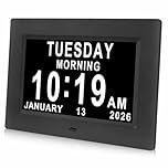 Dementia Clocks for Seniors,7 Inch Clock with Day and Date for Elderly,12 Alarms Option,Auto Dimmable,Large Number Digital Clock with Large Display