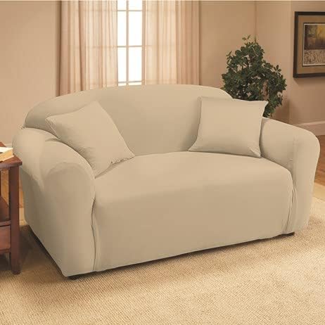 S - M-Enterprises. Jersey Stretch Slipcover Furniture Protector-Cream-Loveseat -Size-40 to 73" W