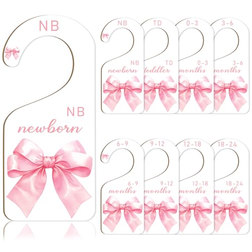 FYSUIMU 8Pcs Pink Bow Baby Closet Dividers Watercolor Bowknot Hanging Paper Closet Organizer Thicken Baby Wardrobe Organizer for Home Nursery Baby Shower