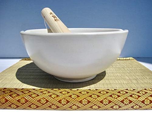 Made in Japan Ripple Ridge Mortar and Pestle Suribachi & Surikogi Set 6.6 Inches for Both Right and Left Handed Mino Ware Pottery Ivory M88238