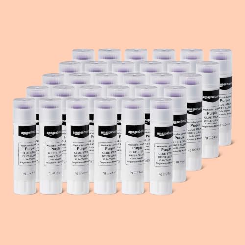 Image of Amazon Basics Disappearing Purple Washable School Glue Sticks, Dries Clear, 0.24-oz, 16 Pack of 30, 480 Count Total