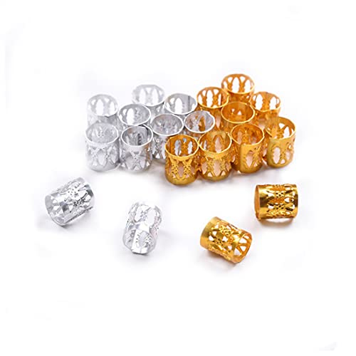 60 pièces en aluminium réglables poignets en métal dreadlocks et tresses de perles accessoires pour cheveux, or, argent Cover
