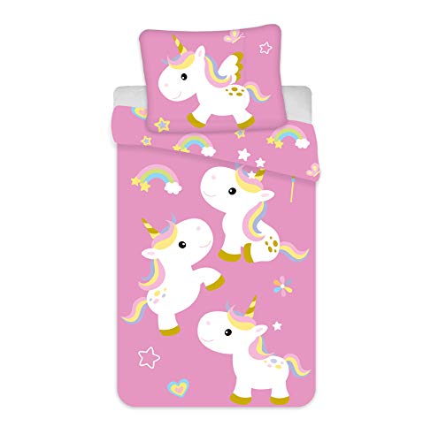 BrandMac Parure de Lit Licornes 100% Coton - Housse de Couette Bébé Réversible 100x135 cm + Taie...
