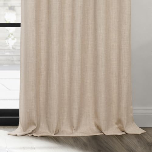 Image of HPD Half Price Drapes - Grommet Faux Linen Curtains for Living Room (1 Panel) - 50W X 108L - Textured Room Darkening Curtains for Bedroom 108 Inches Long - Drapes for Home Decor, Thatched Tan