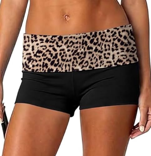 Image of Women Low Waist Lounge Shorts Fold Over Skinny Pajamas Shorts Summer Casual Pj Bottom Sleep Shorts