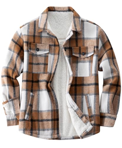 Women's Sherpa Fleece Lined Flannel Shirt Jacket Plaid Button Down Jacket Shacket for Women