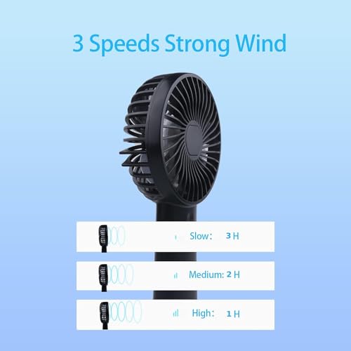 Image of Mini Portable USB Hand Fan, USB Fan Portable High Speed Built-in Rechargeable Battery Operated Summer Cooling Table Fan with Stand for Home Office Indoor Outdoor Travel (Black Color)