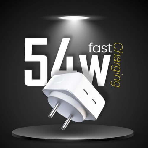 Image of Vismac Hyper 54W Dual Type-C PD Fast Charger, Smart Power Distribution, Overheat & Overvoltage Protection, Compact Travel Adapter, Fast Charging for iPhone, Android, Tablets & USB-C Devices