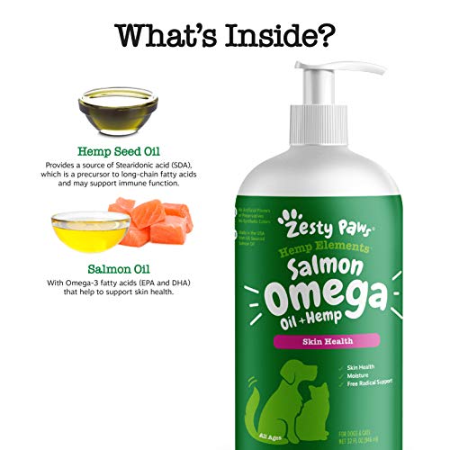 Zesty Paws Salmon Omega Oil Hemp For Dogs And Cats With Wild Alaskan Salmon Oil Omega 3 And 6 Fatty Acids With Epa Dha For Pets Supports Normal Skin Moisture And Immune System Function 32Oz #TOP3