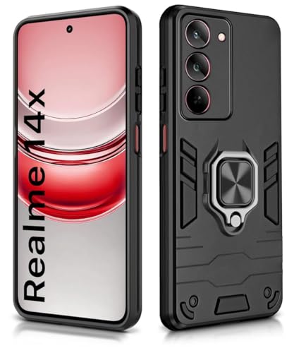 Image of AIBEX Armor Back Cover Compatible for Realme Narzo 80X 5G / Realme P3X 5G / Realme 14X 5G| Rugged Shockproof Case with Ring Holder & Kickstand | Military-Grade Protection | Magnetic Car Mount