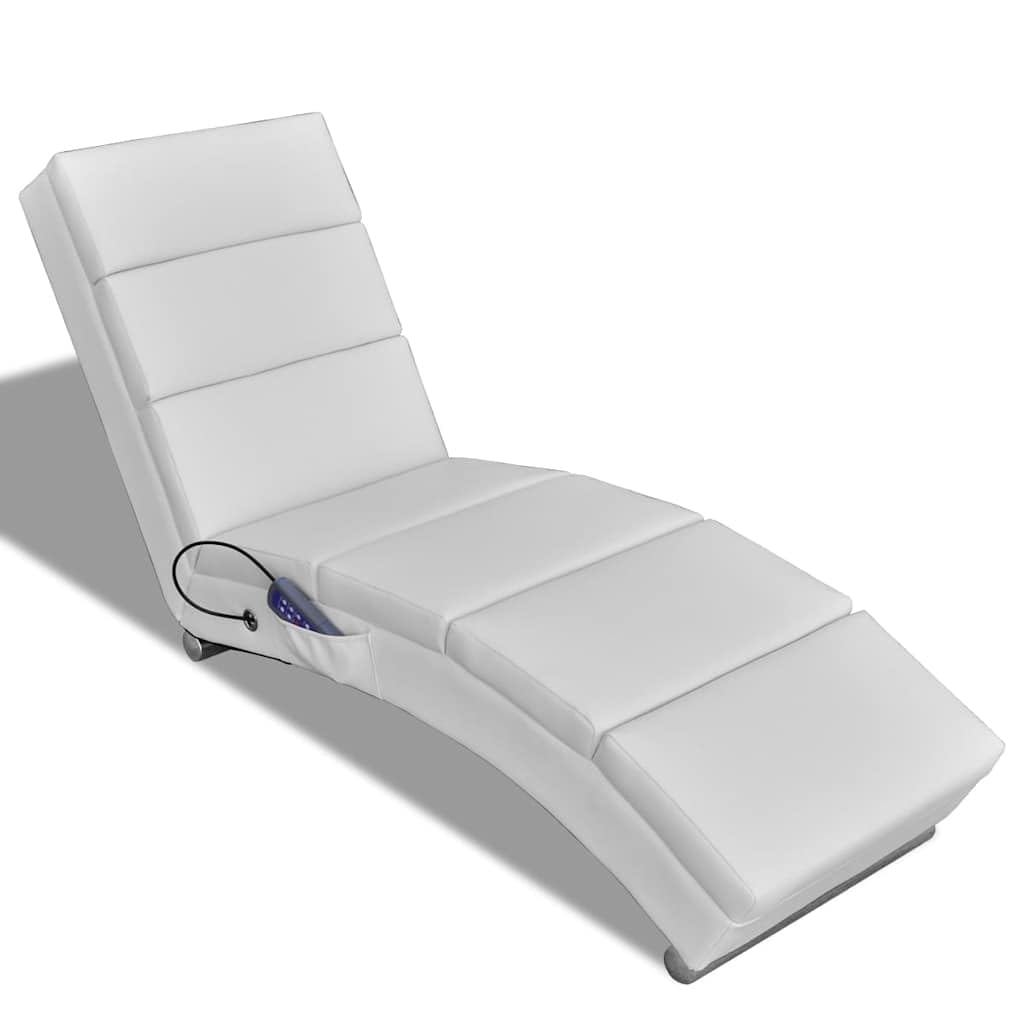 Massage-Chaiselongue Weiß Kunstleder mit 5 Massagemodi und Heizfunktion, ergonomische Relaxliege mit 8 Massagepunkten, Fernbedienung, 155x51x73 cm für Wohnzimmer Büro Wellness Komfort