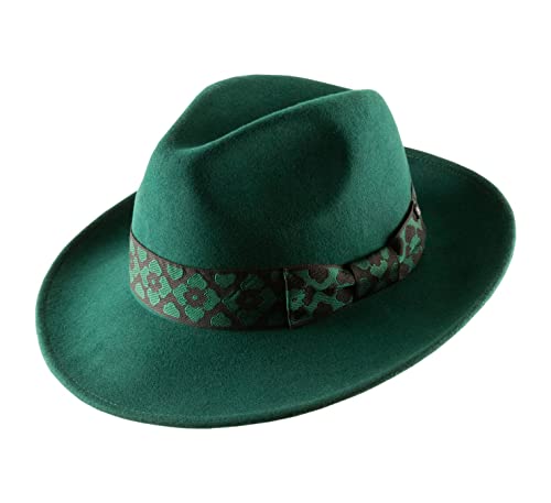 B Couture - Chapeau Fedora Pliable, imperméable, Feutre Homme ou Femme Palatine - Taille 58 cm - Vert Cover