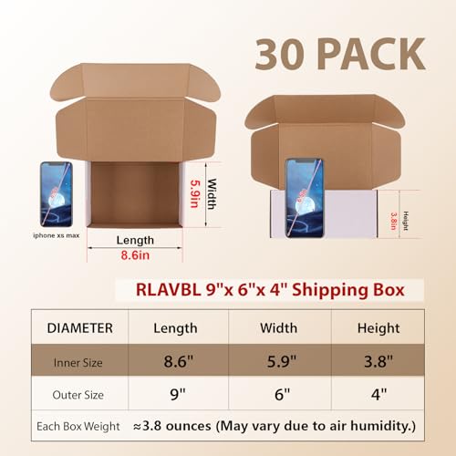 Image of RLAVBL 30 Pack 9x6x4 Shipping Boxes, White Corrugated Cardboard Mailer Box for Packing Mailing Small Business