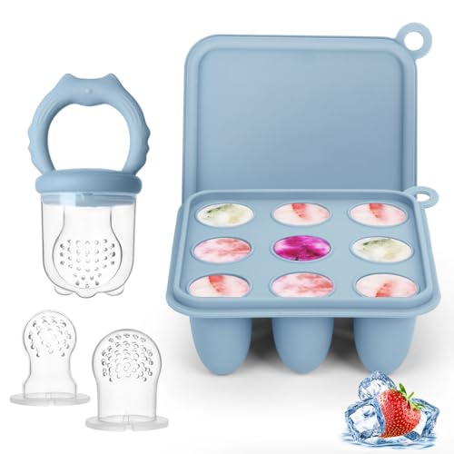 Image of Baby Fruit Food Feeder Breastmilk Popsicle Molds, Silicone Food Freezer Tray for Cooling Teething Relief, Baby Food Feeder for Safe Infant Self Feeding, Includes 3 Extra Food Pacifier