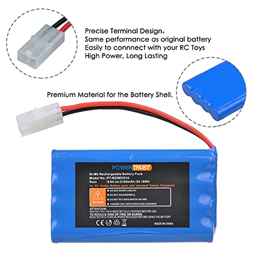 PowerTrust 2100mAh Ni-MH Rechargeable 9.6V Battery Pack for RC Control Car, RC Airplane,Walking Robots - Image 8