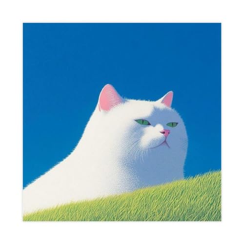 Toile chat blanc yeux verts portrait - Art mural salon et chambre