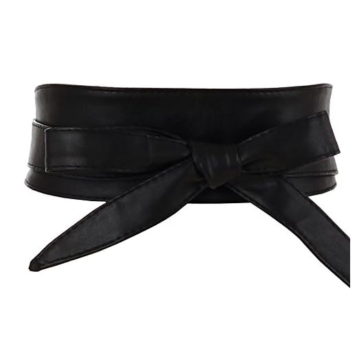 Aecibzo Women's PU Leather Self Tie Wrap Around Obi Waist Band Cinch Boho Belt (Black,Fit waist 22”-34.5”)