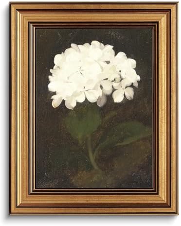 Gold Framed Wall Art Vintage Canvas Wall Art White Hydrangea Flower Floral Artwork Prints Picture for Living Room Bedroom Farmhouse Bathroom Office Decor, 8x10