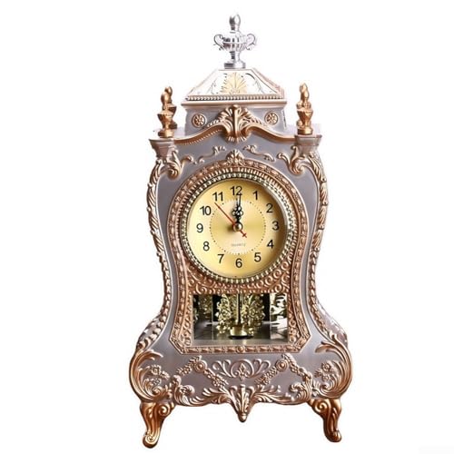 Reloj antiguo de estilo europeo clásico con segunda mano silenciosa para exhibición de mesa, adecuado para salas de estar y oficinas (blanco)