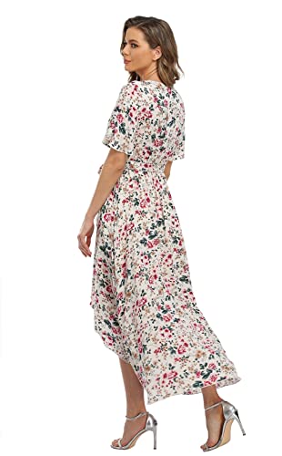 Image of VintageClothing Women's Wrap V Neck Floral Summer Dresses High Low Maxi Casual