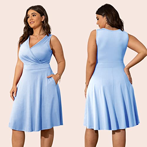 Image of POSESHE Womens Plus Size Dresses Sleeveless Wrap V-Neck Sundress Casual Summer Wedding Guest Cocktail Dress with Pockets