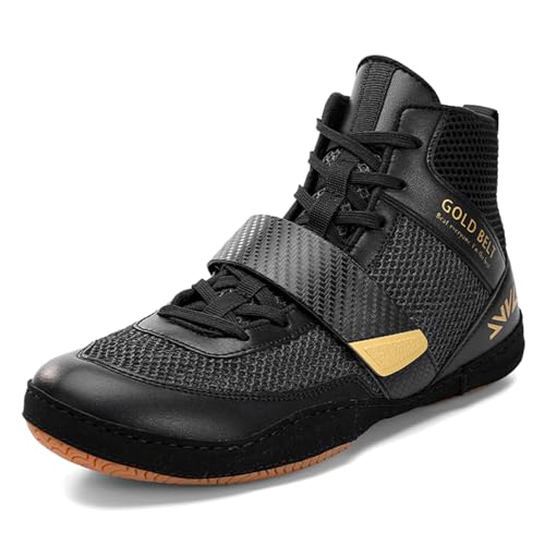 ZHENSI Zapatos De Lucha Libre, Botas De Boxeo Hombres Botas De Entrenamiento De Lucha Descalza Zapatillas De Fitness Ligeras,Negro,43 EU
