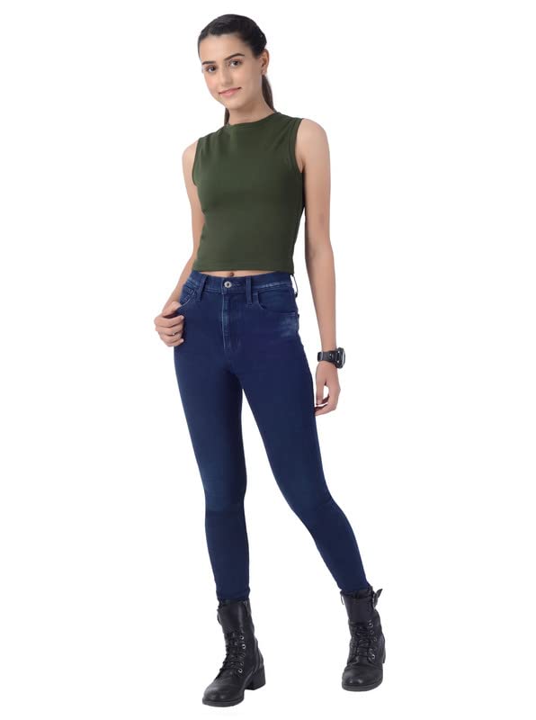JASNIT Basic Solid Plain Tank Top Gym Yoga Sports Activewear Crop Top for Women & Girls 95% Cotton 5% Lycra (Size XS S M L XL 2XL 3XL 4XL) Military Green 3
