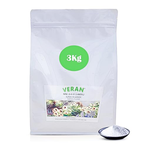 VERAN | Fertilizante Plantas de Flor, Jardin, Huerto y Acuario NPK 0-0-51 3Kg | Hidrosoluble | Fertilizante Plantas Acuario | Abono Rico en Potasio | Consigue Frutas más Grandes y Sabrosas