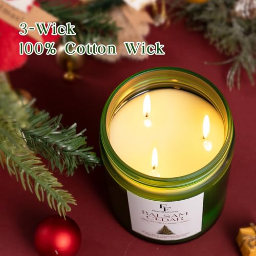 Image of Large Christmas Candle Balsam Cedar Scented, 3-Wick 22oz Long Lasting Scented Candle, Natural Soy Wax Aromatherapy Candle for Home, Holiday Candle Gifts for Women Men