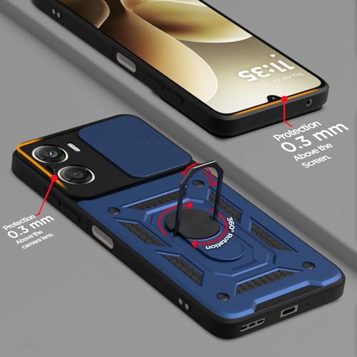 Image of Luxe Back Cover Compatible for Motorola G06 Power | D10 Tough Armor Case | Sliding Camera Shield | 360 Protection | Kickstand Ring Holder | Military-Grade Bumper Case - Blue