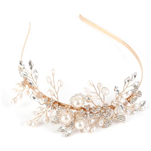 Diadema de perlas de novia regalo de bodas lujoso accesorio de cristal para fiesta oro