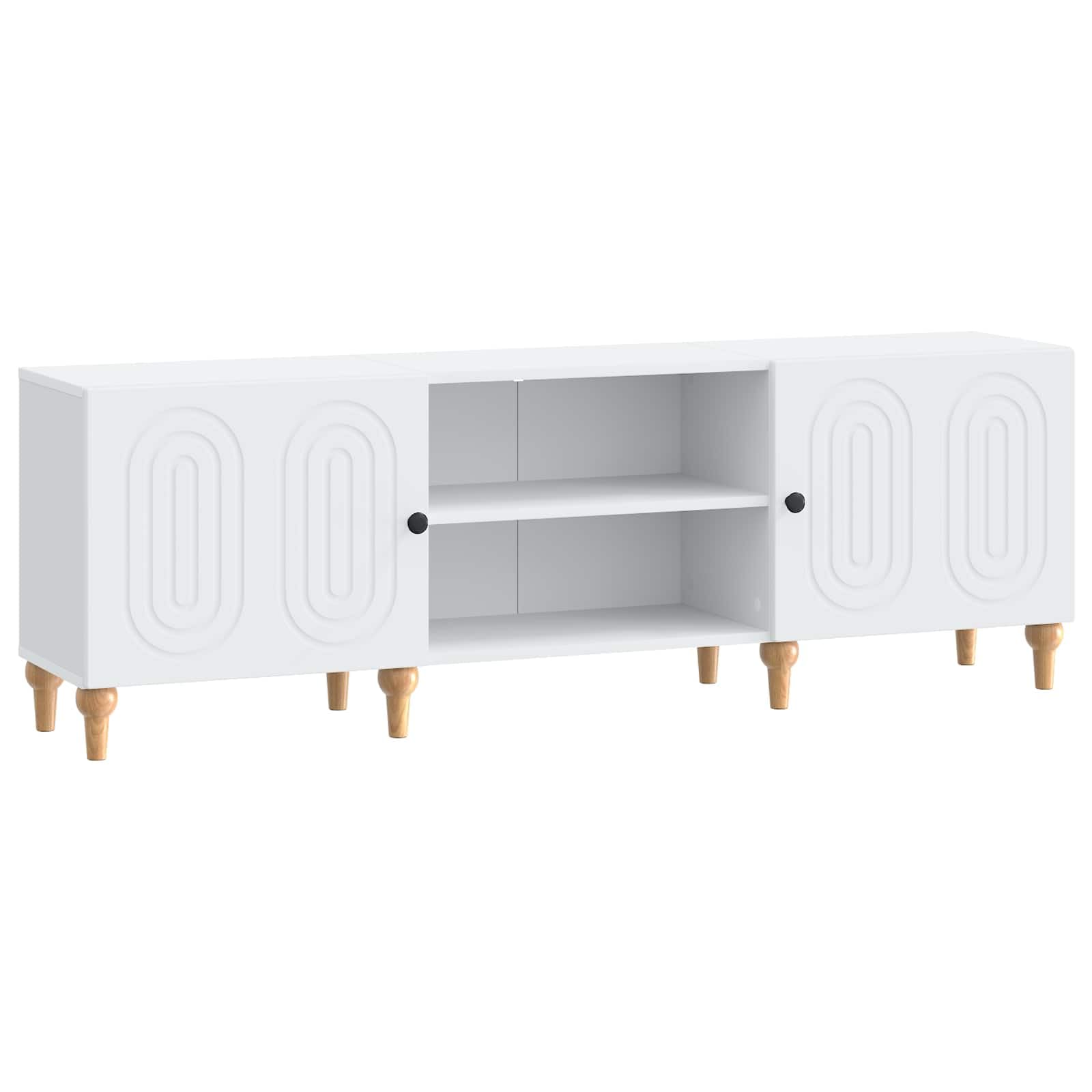 Table TV élégante blanche pour salon moderne avec grands rangements en bois