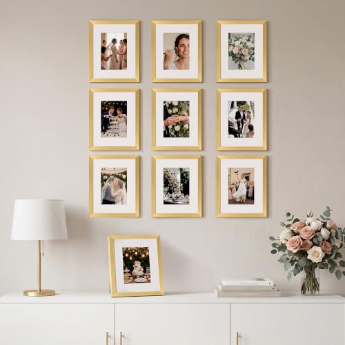 Image of upsimples 8x10 Picture Frame, Photo Collage Wall Decor Set of 10, Gold | Fit 5x7 and 8 x 10 Photos, Wall or Tabletop Display, For Gallery Hallway Living Room, For Christmas Wedding